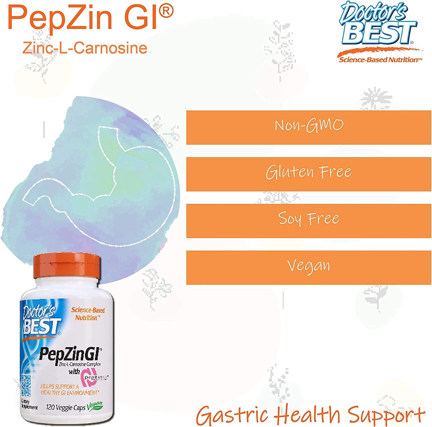 Doctor's Best PepZin GI, Zinc-L-Carnosine Complex, 120 Veggie Caps