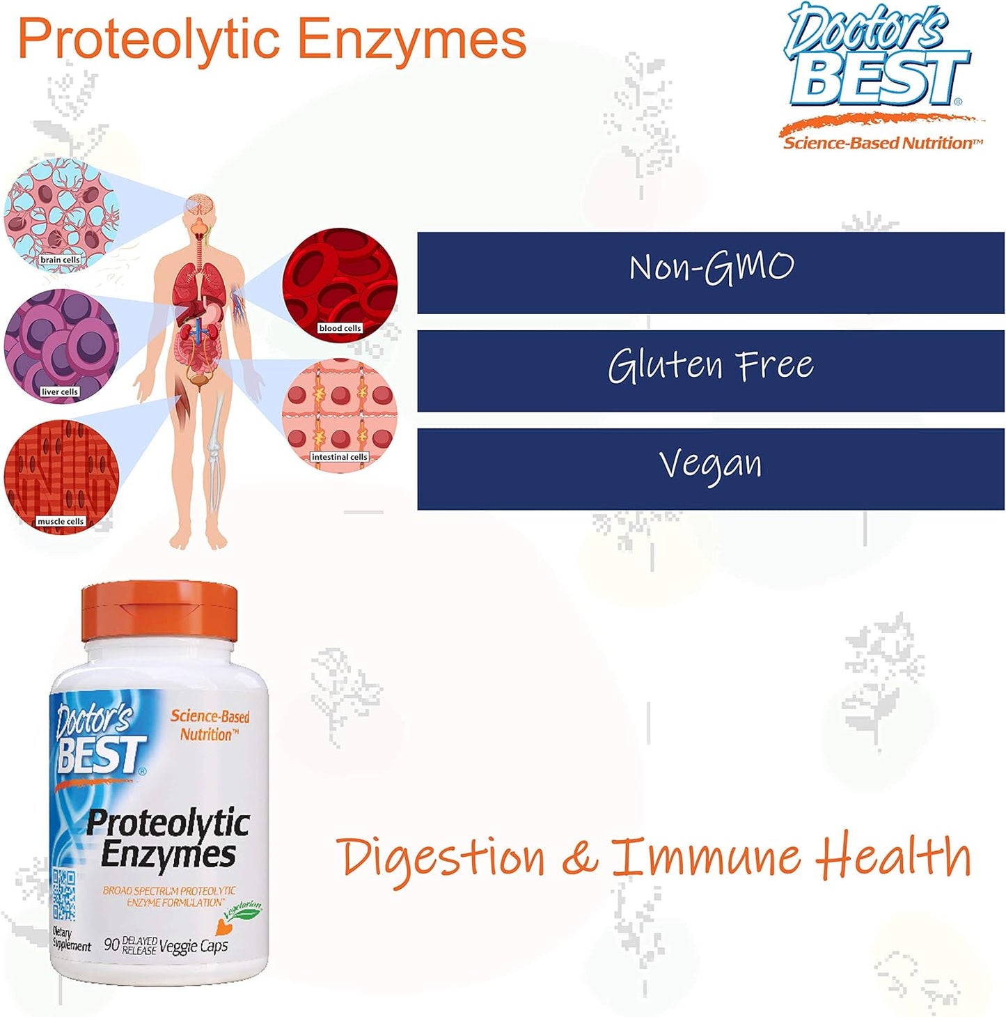 Doctor's Best Proteolytic enzymes, digestion, Muscle, Joint, Non-Gmo, Gluten Free, Vegetarian, 90 Veggie Caps