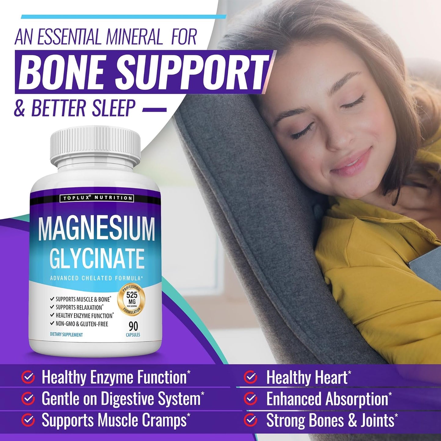 Magnesium Glycinate  Complex - High Absorption Magnesium  90 Capsules