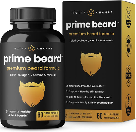 NutraChamps Prime Beard Vitamins | Manly, Thick, Fast & Healthy Facial Hair for Men 60 count