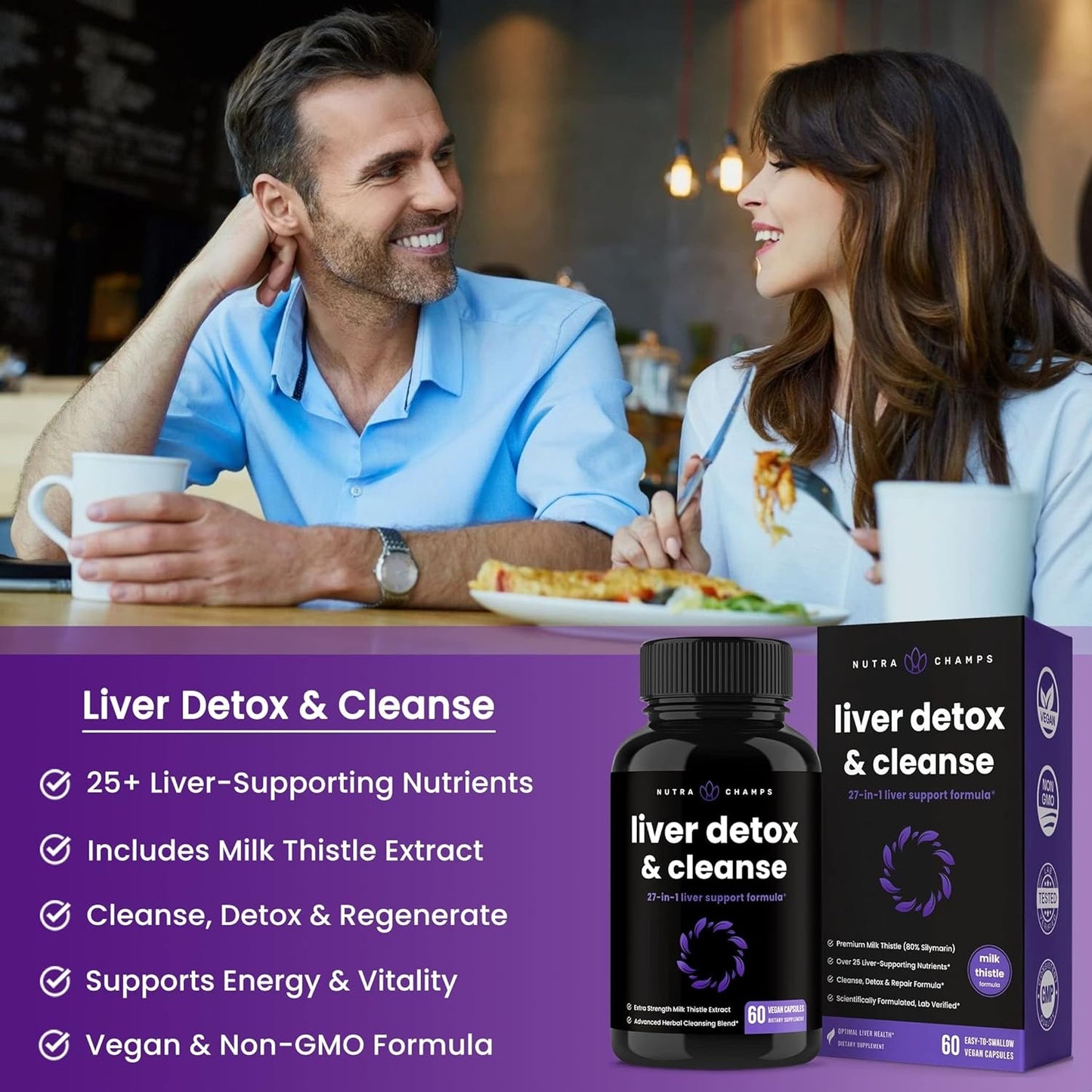 Liver Cleanse Detox & Repair Formula | 20+ Herbs: Milk Thistle Extract  60 count