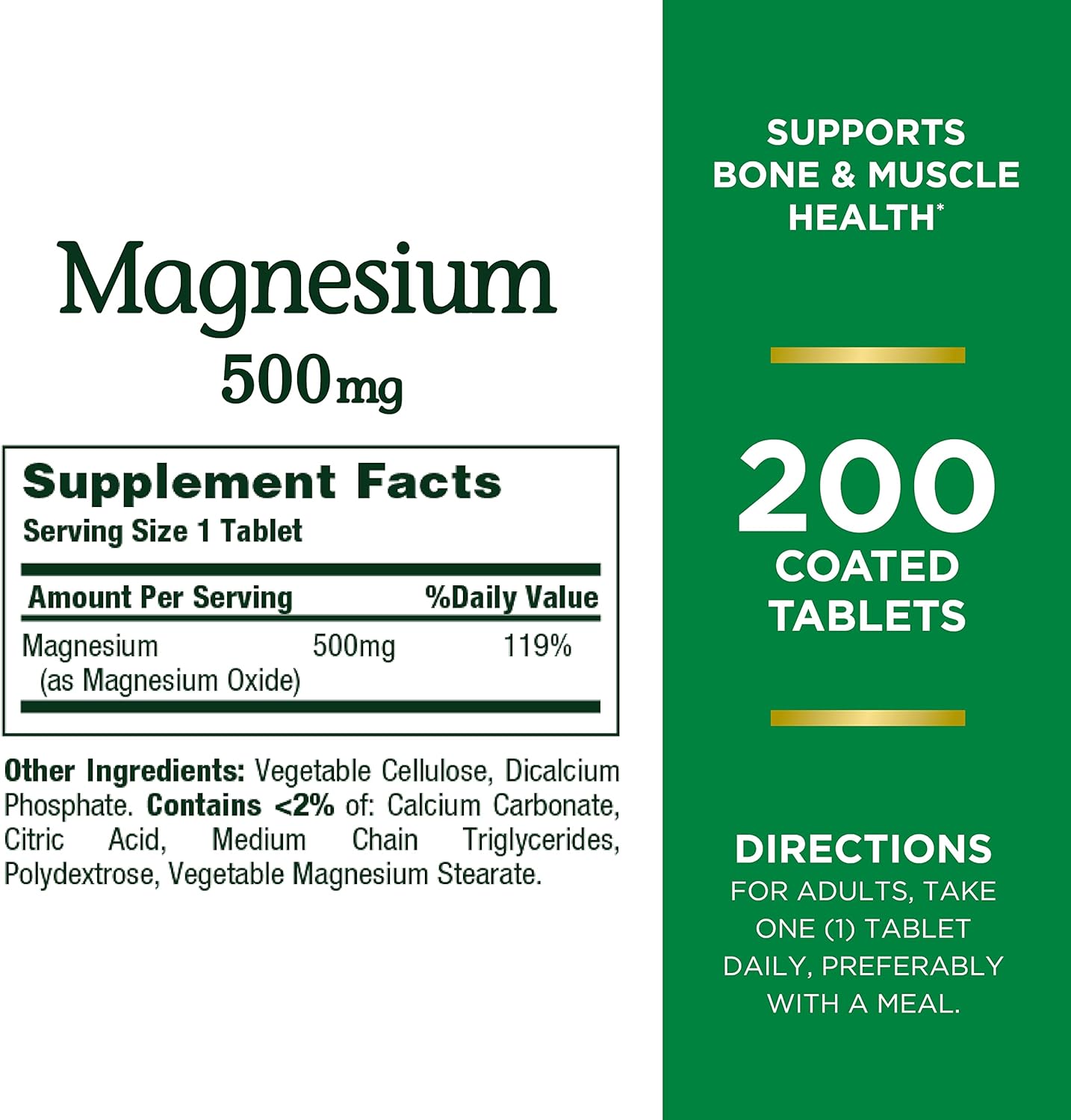 Nature's Bounty Magnesium, Bone and Muscle Health, Whole Body Support, Tablets, 500 Mg, 200 Ct