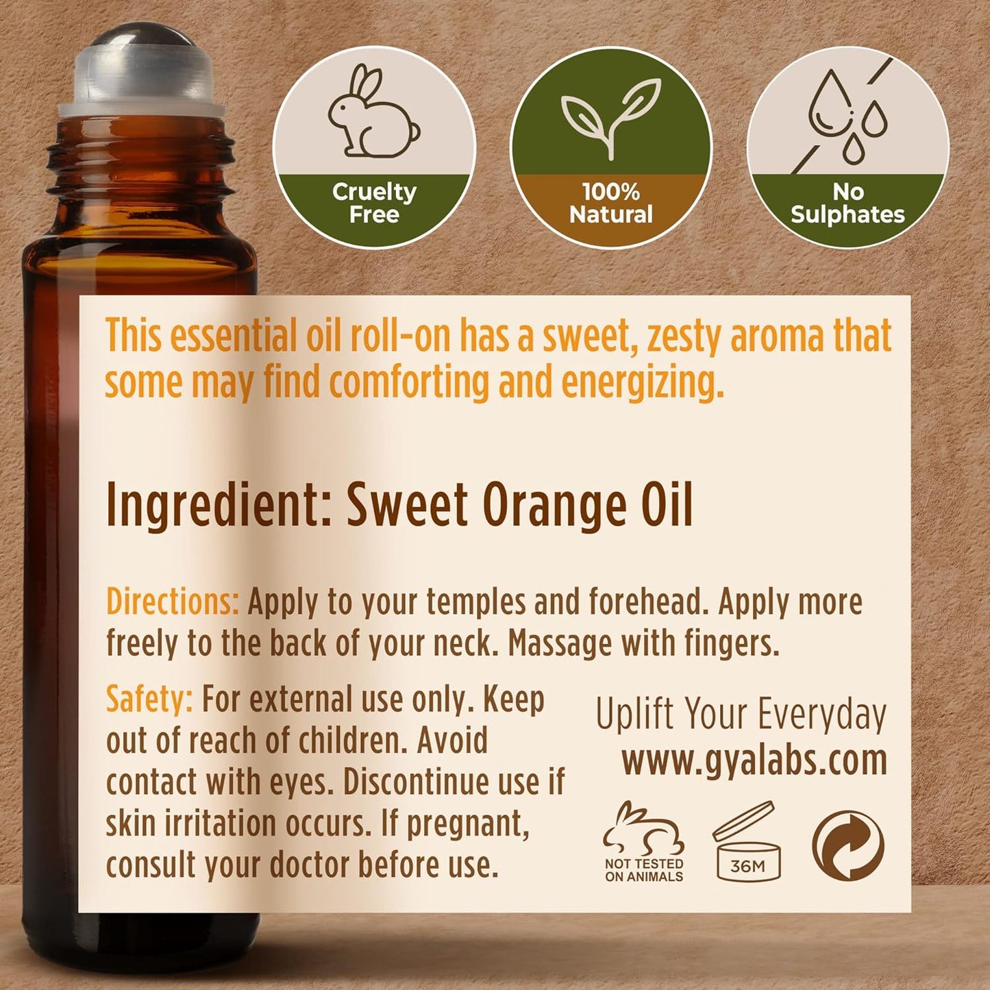 Gya Labs Sweet Orange Essential Oil Roll-On  - Sweet, Citrusy Scent