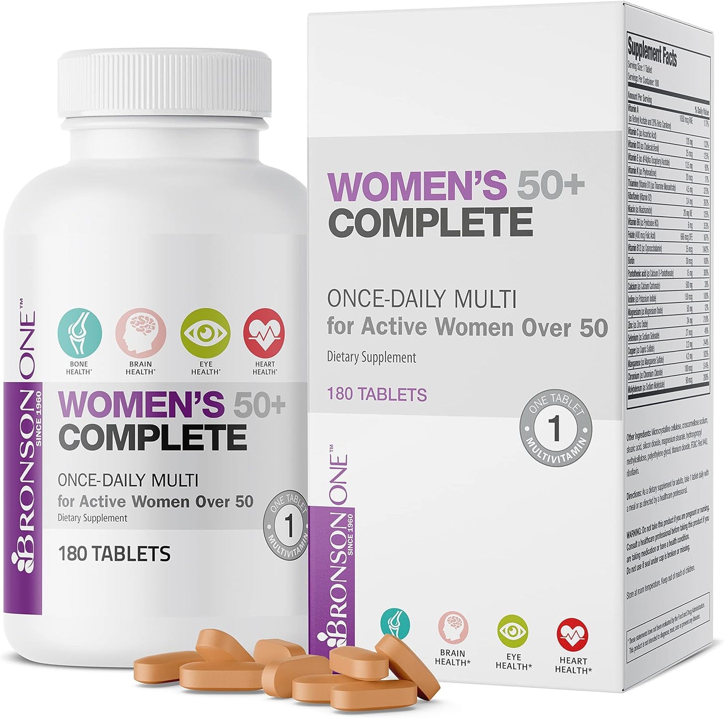 Bronson ONE Daily Women’s 50+ Complete Multivitamin Multimineral, 180 Tablets