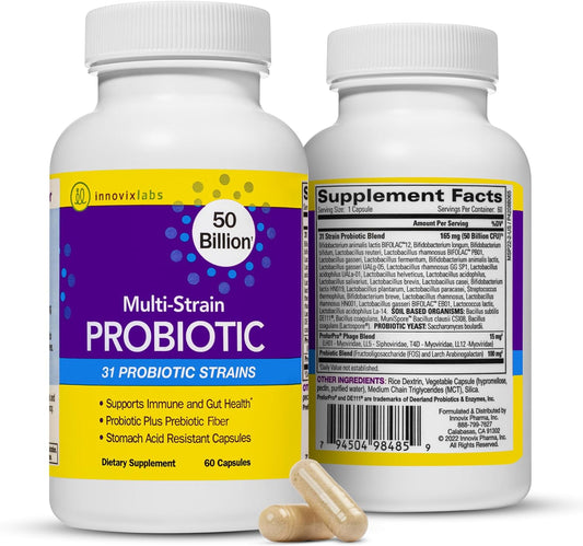 InnovixLabs Multi Strain Probiotic Supplement - 50 Billion CFU, Adult Probiotics for Women & Men for Digestive 60 capsules