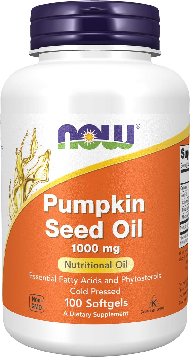 NOW Supplements, Pumpkin Seed Oil 1000 mg with Essential Fatty Acids and Phytosterols, Cold Pressed, 100 Softgels