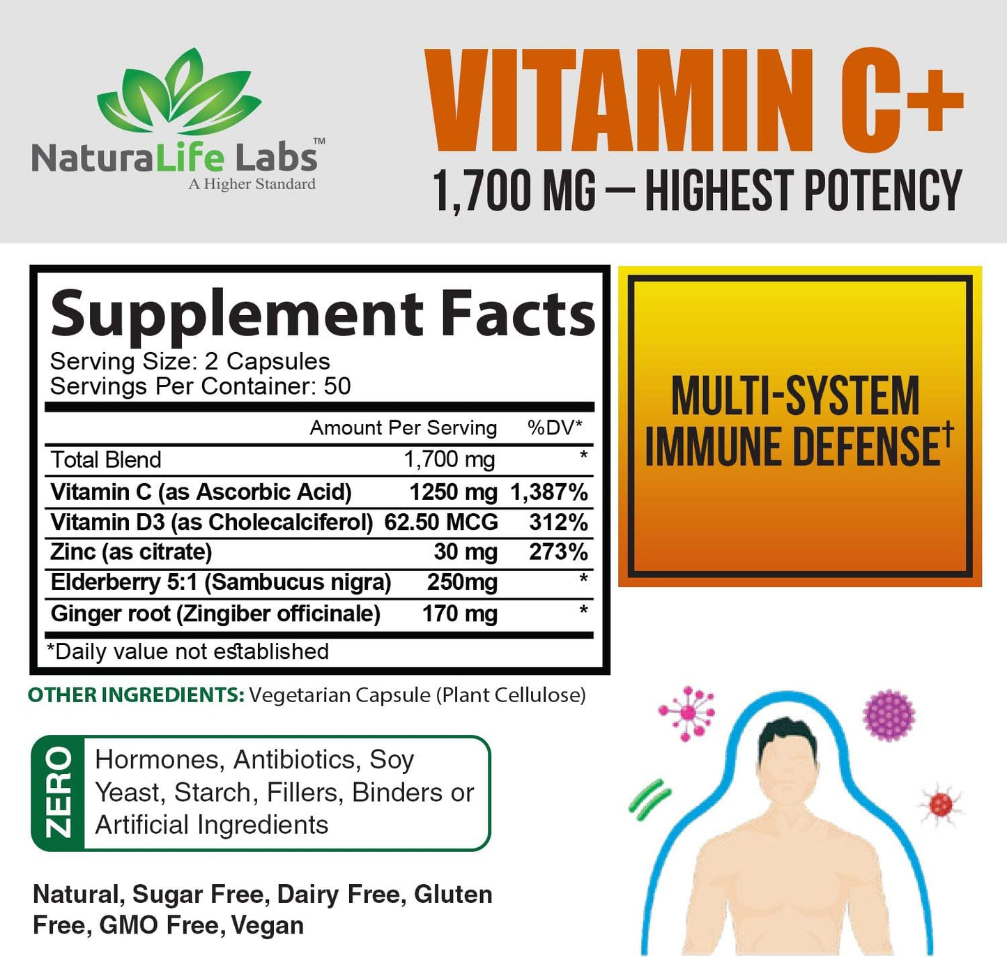 NaturaLife Labs A Higher Standard Vitamin C 100 Veggie Capsules