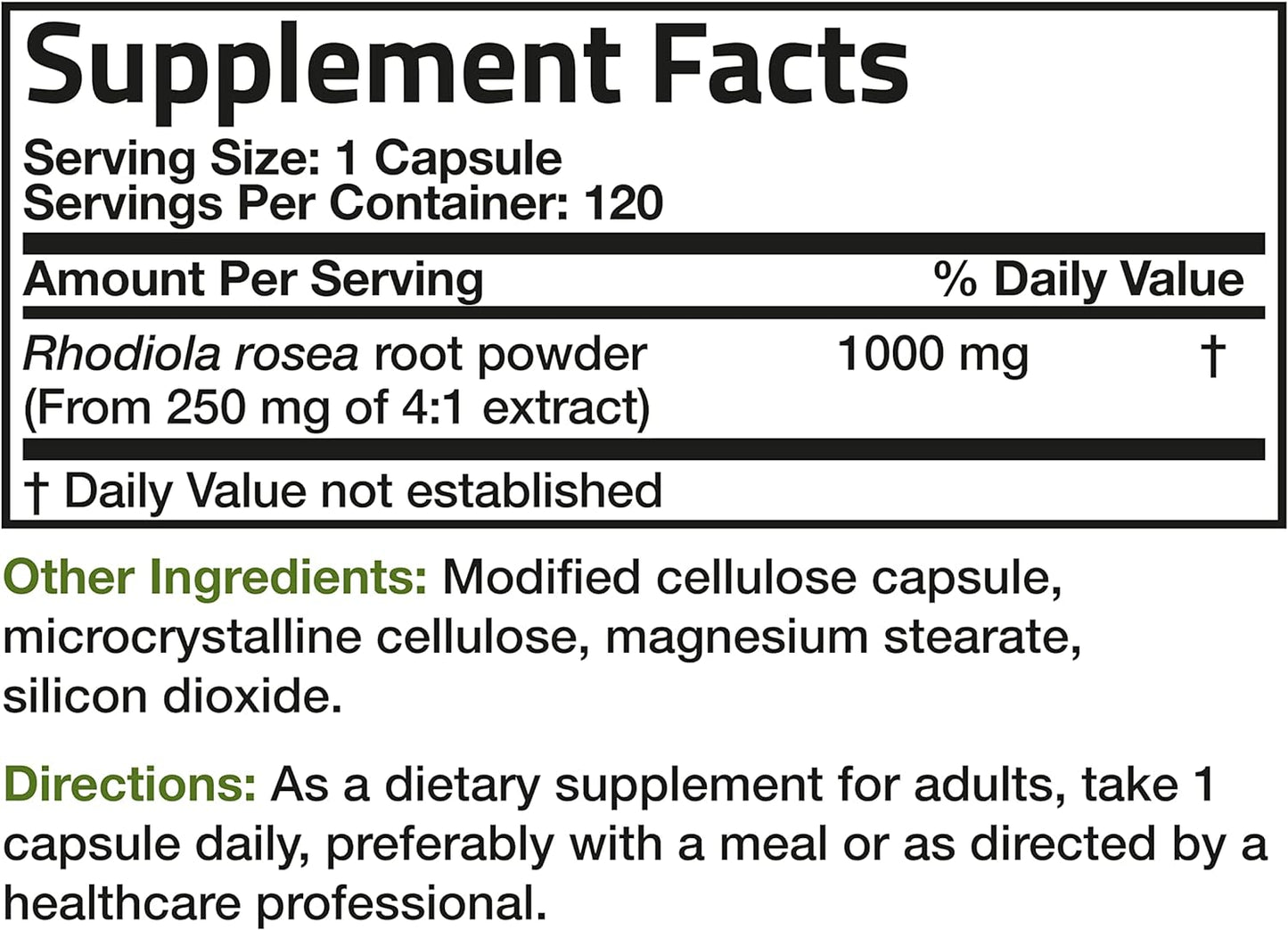 Bronson Rhodiola Rosea Supplement  120 Vegetarian Capsules