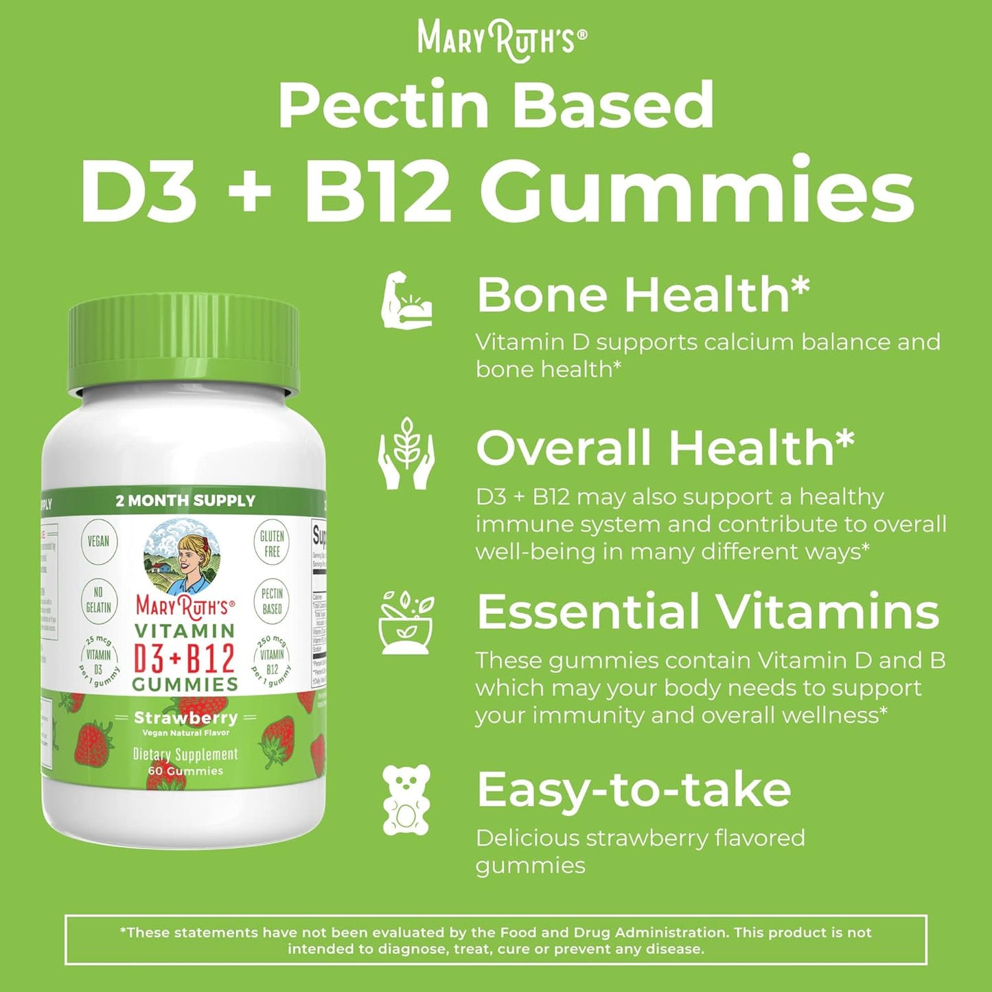 MaryRuth's Vitamin D3 + B12  60 Gummies