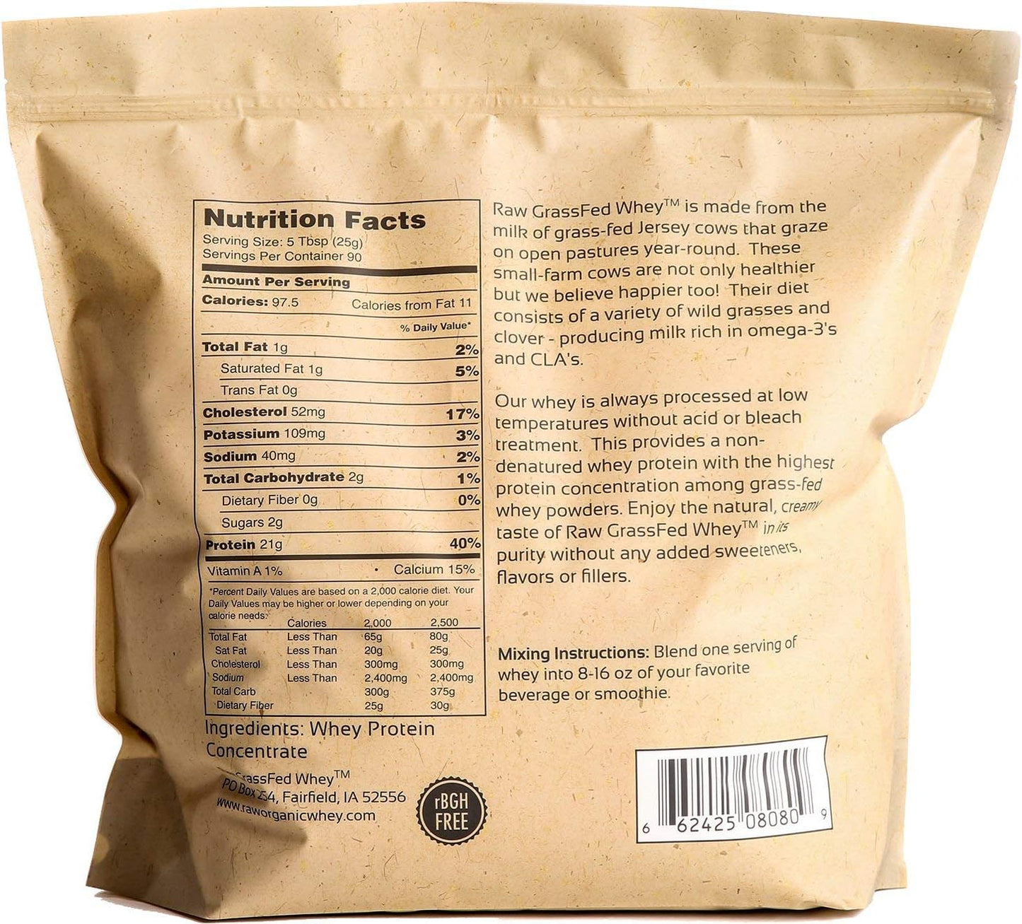 100% Raw Grass Fed Whey - Happy Healthy Cows, COLD PROCESSED Undenatured Protein Powder, 5LB