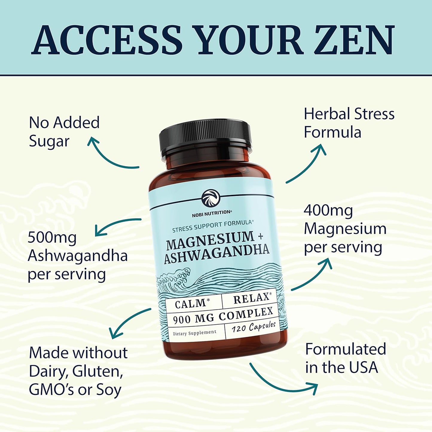 Magnesium Ashwagandha | Calming Supplements for Adults 120 capsules