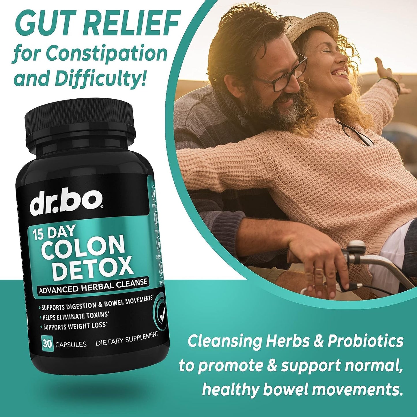 Colon Cleanser Detox for Weight Flush - 15 Day Intestinal Cleanse Pills & Probiotic - 30 capsules