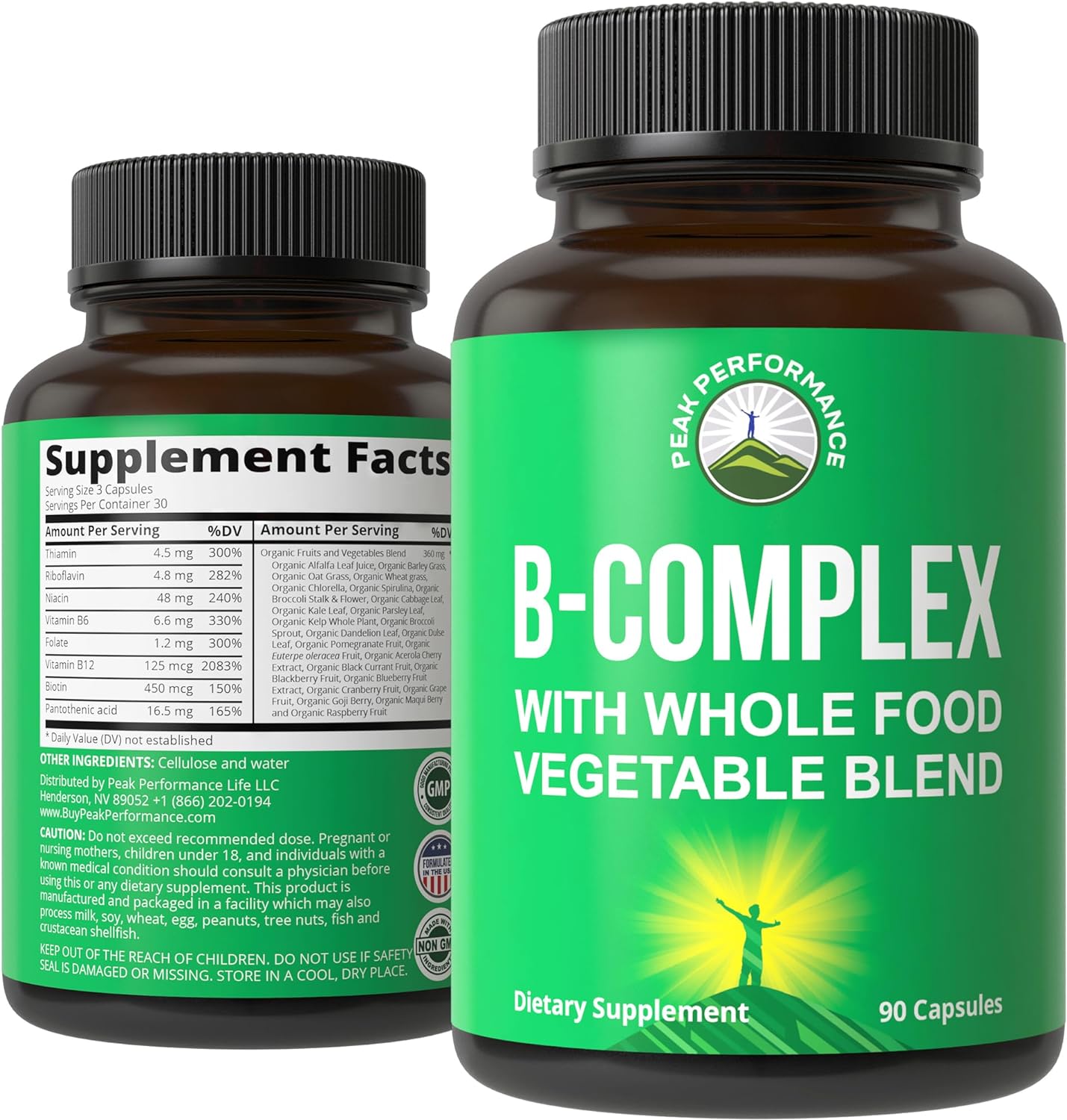 Peak Performance Raw Whole Food Vegan B Complex Supplement