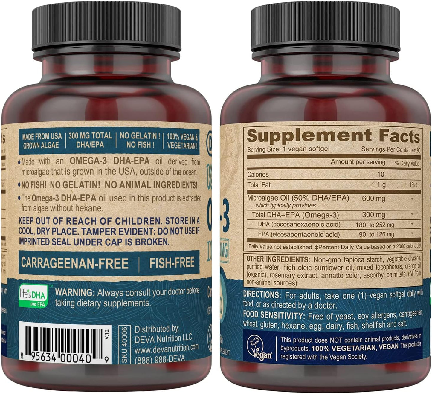 DEVA Vegan Omega-3 DHA EPA Supplement 90 Softgels