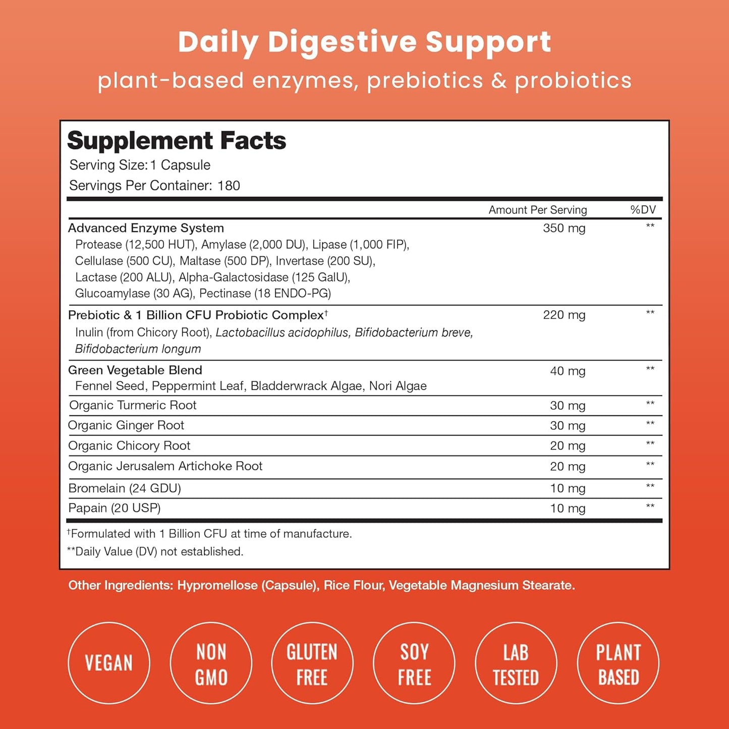 Digestive Enzymes with Probiotics and Prebiotics | 180 Servings