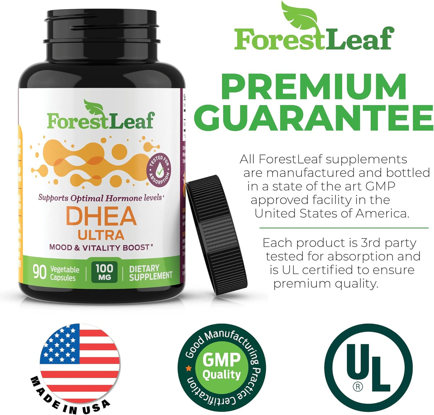 Forest Leaf - DHEA 100mg Daily Hormone Supplement for Women & Men 90 Capsules