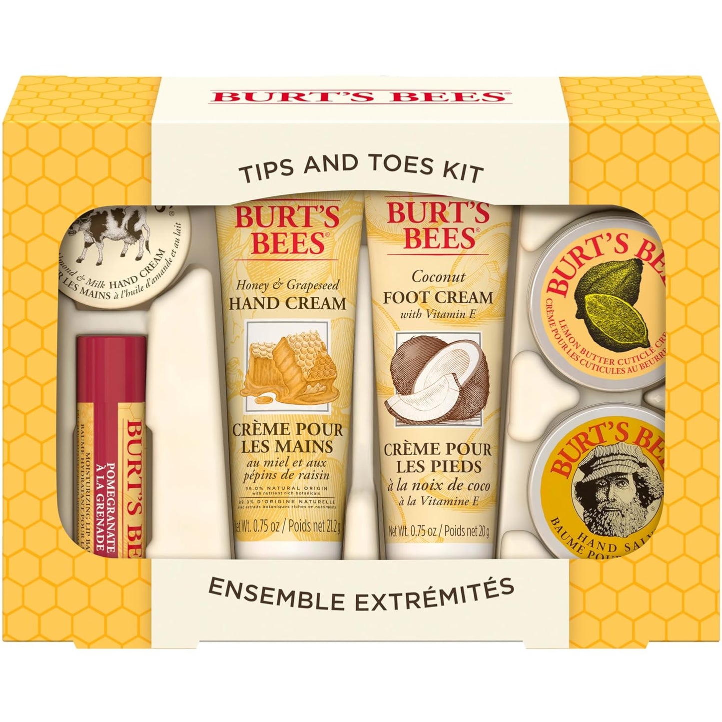 Burt's Bees Tips and Toes Kit 6 Travel Size Products in Gift Box