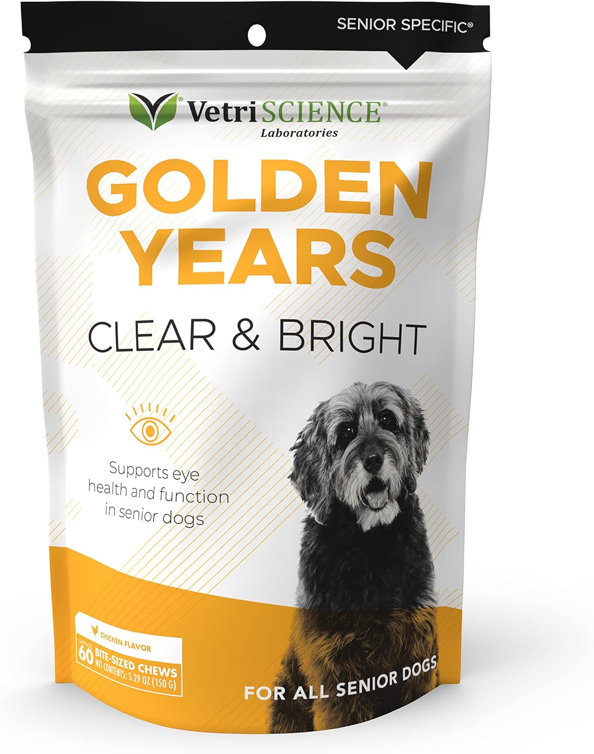 VetriScience Golden Years Clear and Bright Vision Support for Senior Dogs, Chicken Flavor, 60 Chews