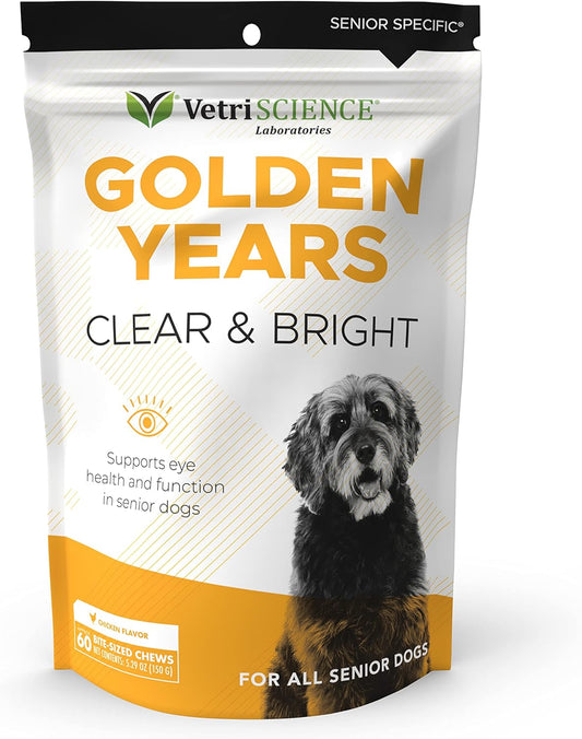 VetriScience Golden Years Clear and Bright Vision Support for Senior Dogs, Chicken Flavor, 60 Chews