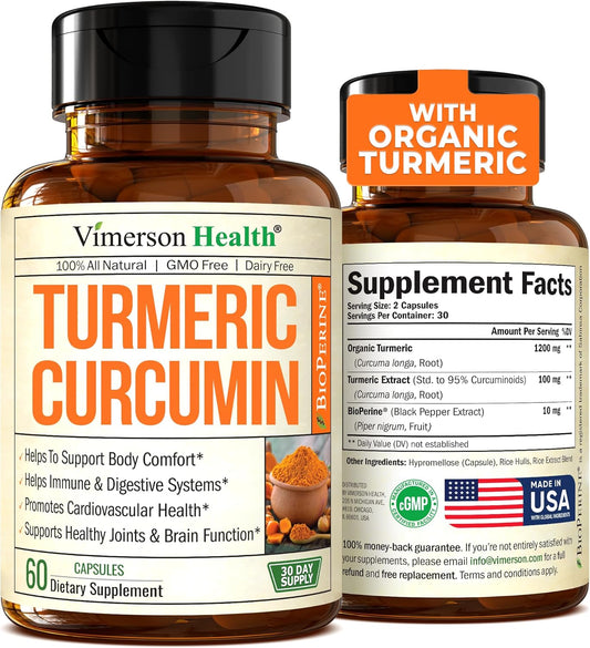 Turmeric Curcumin & Black Pepper Extract. High Absorption Joint Support Supplement 1200mg - 60 capsules