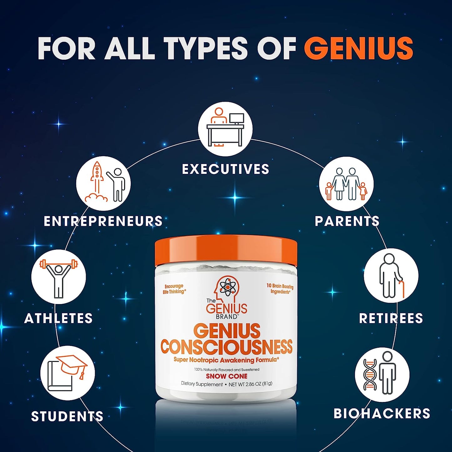 Genius Consciousness, Super Nootropic Brain Supplement Powder, Snow Cone