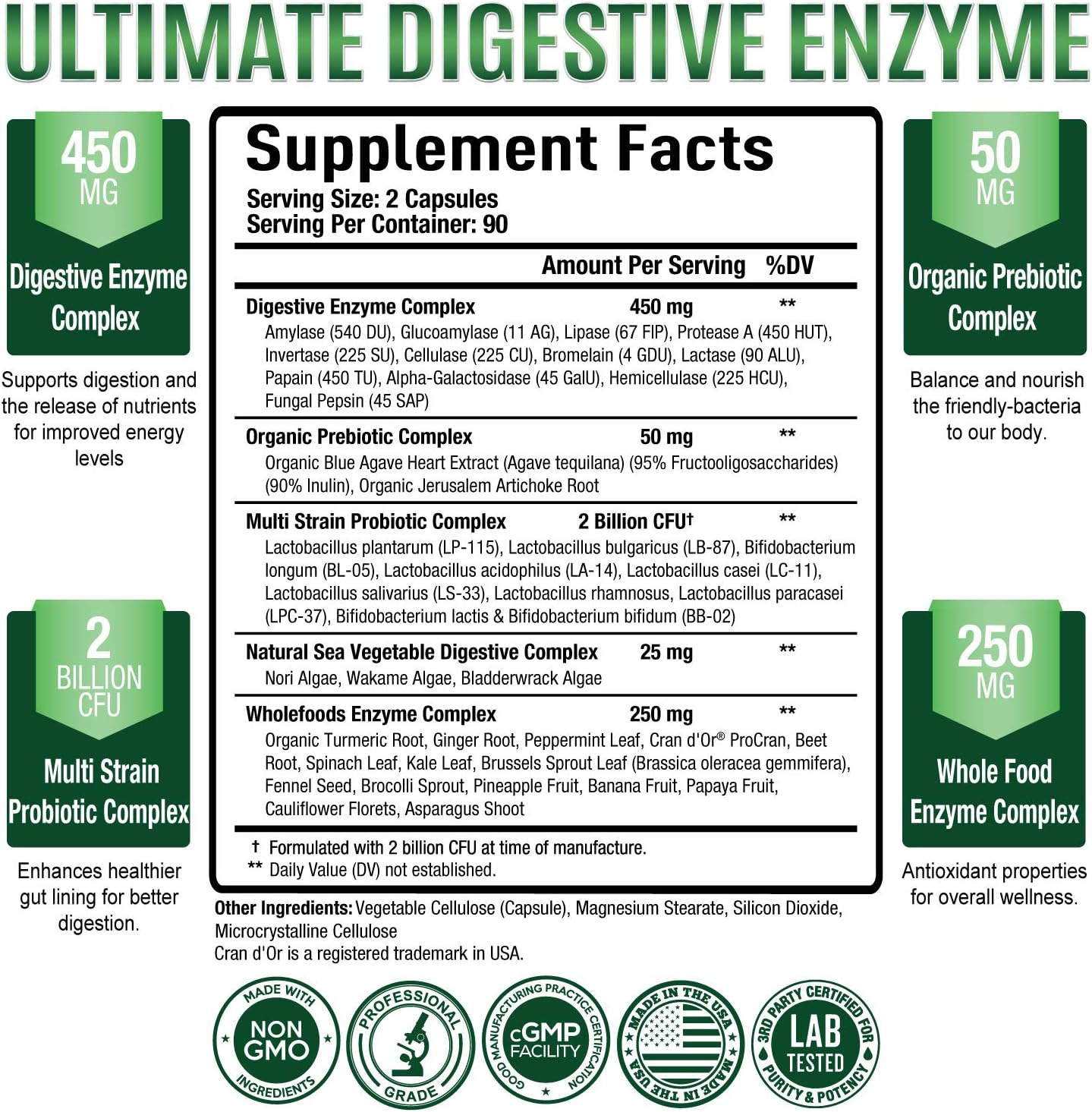 Purely Optimal Premium Digestive Enzymes Plus Prebiotics & Probiotics - 120 capsules