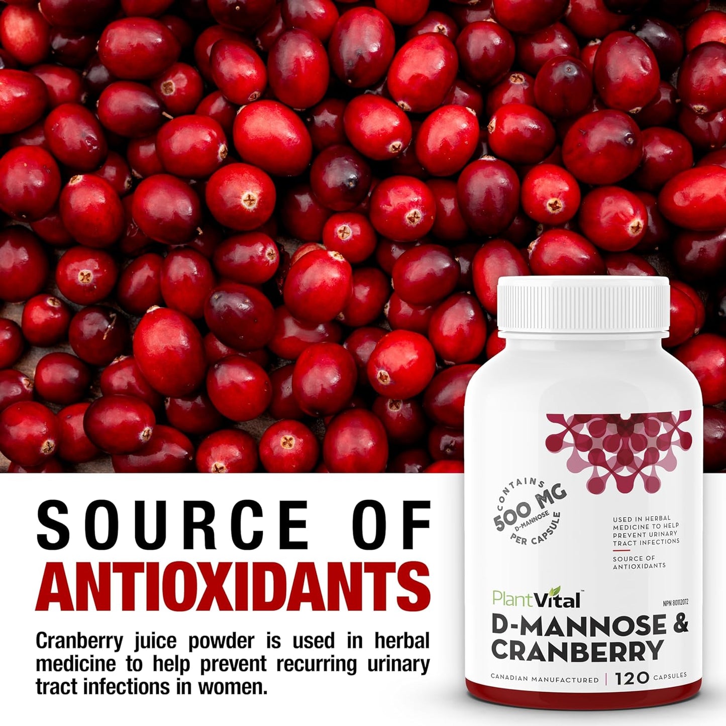 Plantvital  with Cranberry - D-mannose 120 count