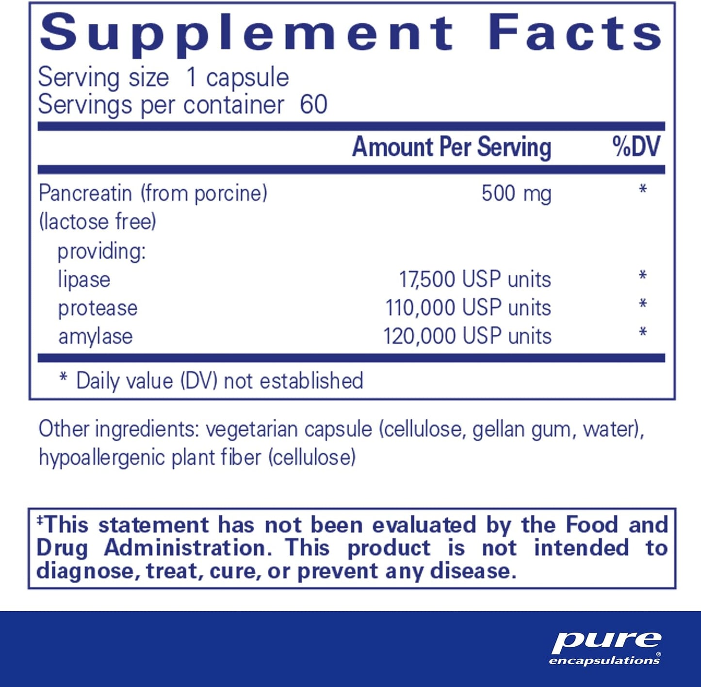 Pure Encapsulations Pancreatic Enzyme Formula - Digestive Enzymes for Digestion - Strengthens Gut Health - 60 Capsules