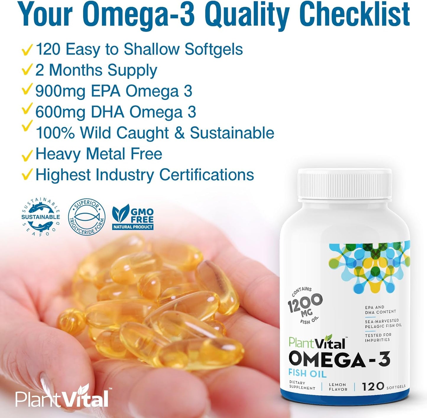 Plantvital Omega 3 - Pure Norwegian Omega 3 Fish Oil 120 Capsules