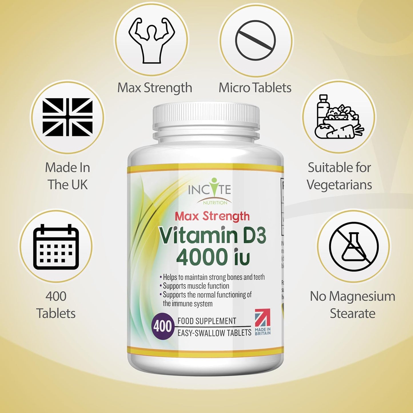 Vitamin D 4000iu - 400 Premium Vitamin D3 Easy-Swallow Micro 400 Tablets