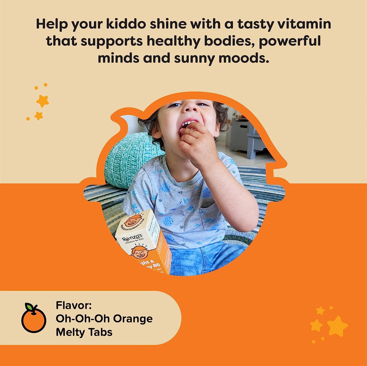 Renzo's Bright & Brainy Vitamin B6 - Dissolving Kids 60 Sugar-Free Melty Tabs