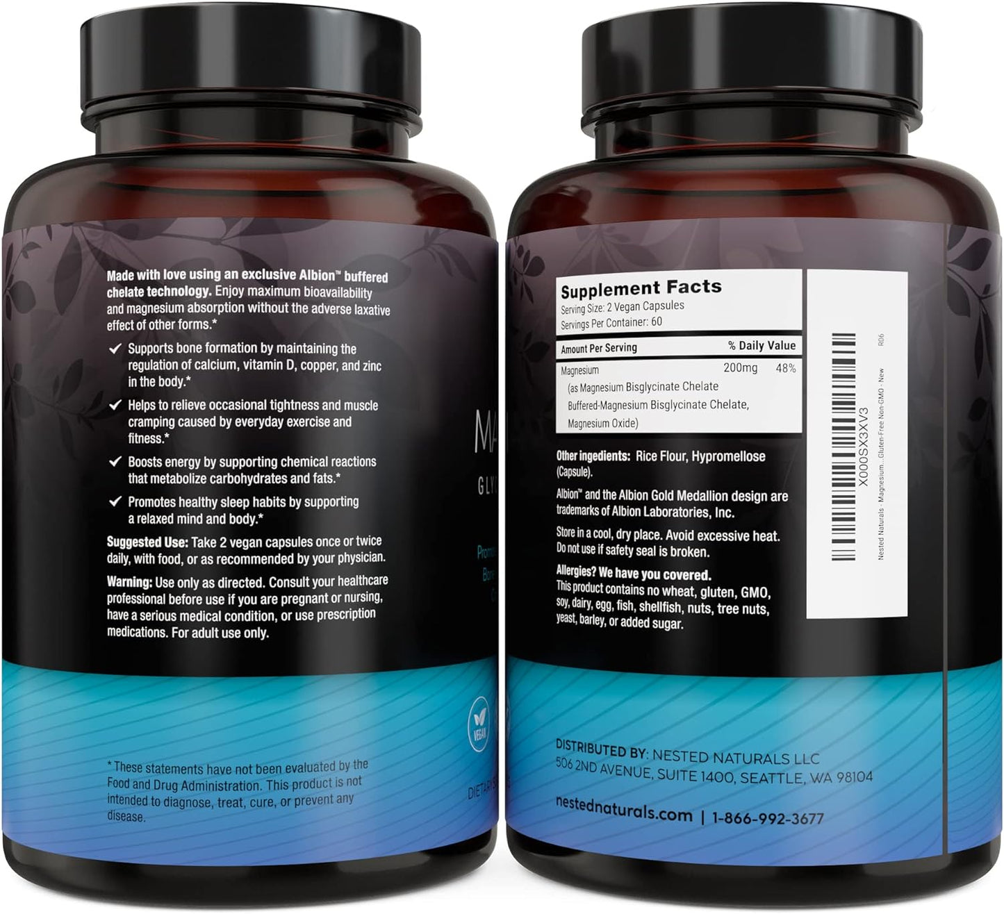 Nested Naturals Magnesium Glycinate Chelate  - 120 Vegan Capsules