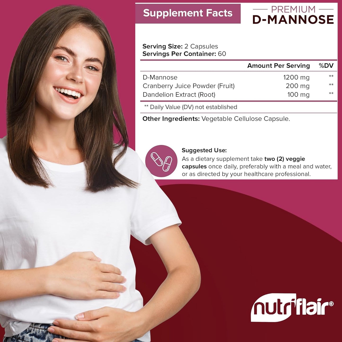 NutriFlair D-Mannose 1200mg, 120 Capsules