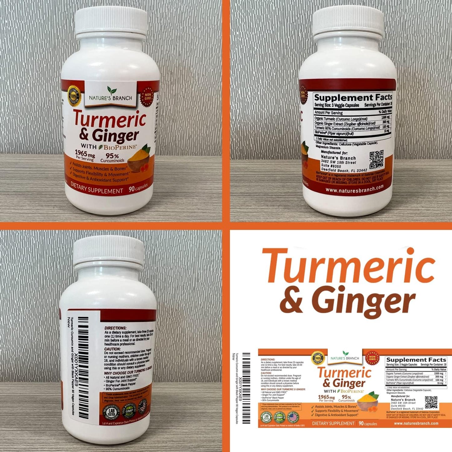 Extra Strength Turmeric Curcumin and Ginger & BioPerine -90 Capsules