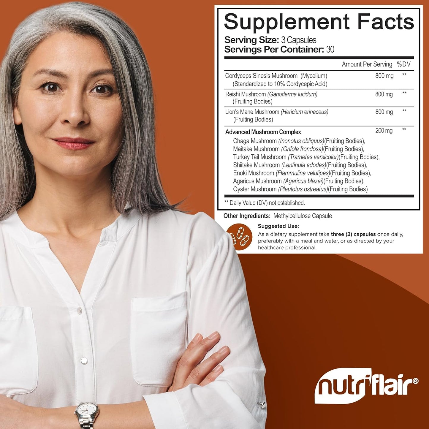 NutriFlair Mushroom Supplement 2600mg, 90 Capsules