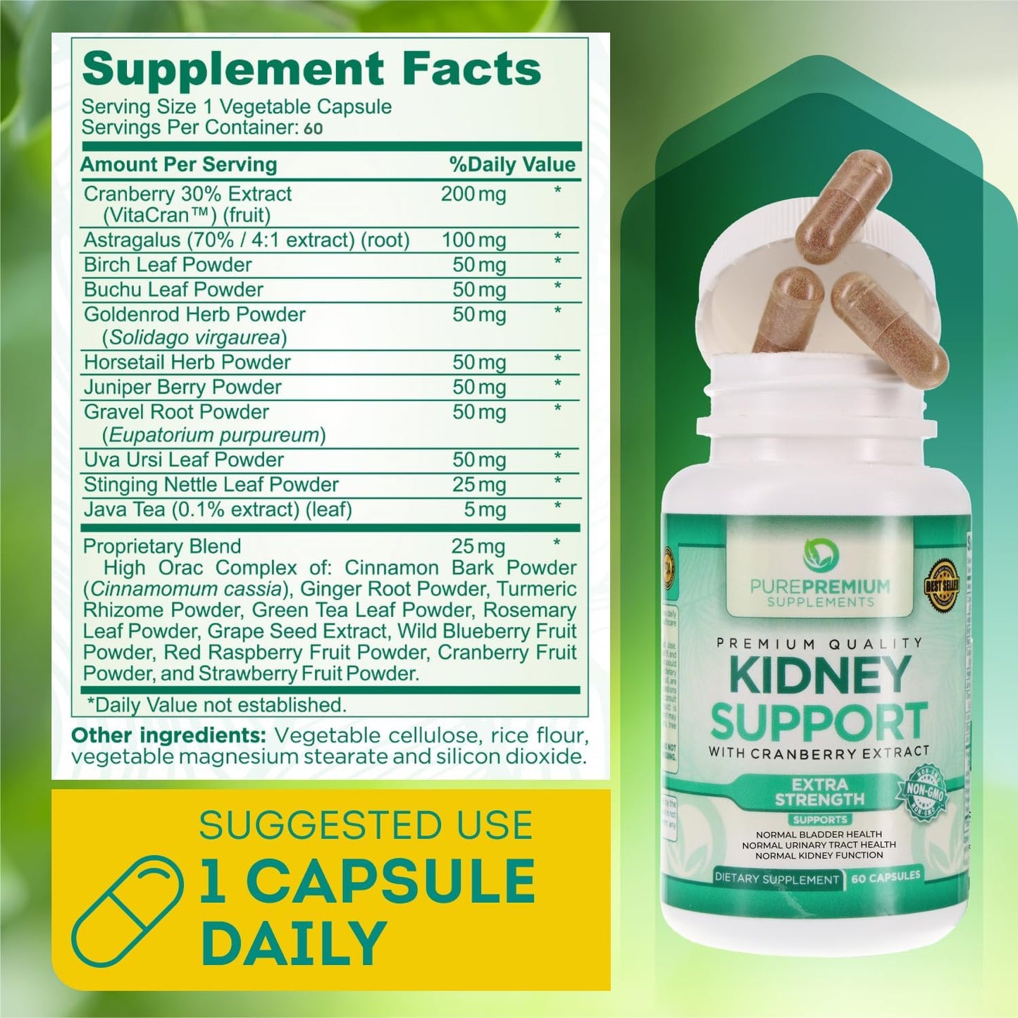 PurePremium Kidney Support Supplement with Cranberry Extract 60 Capsules