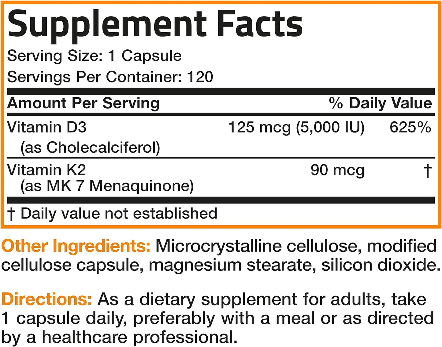 Bronson Vitamin K2 (MK7) with D3 Supplement 120 Capsules