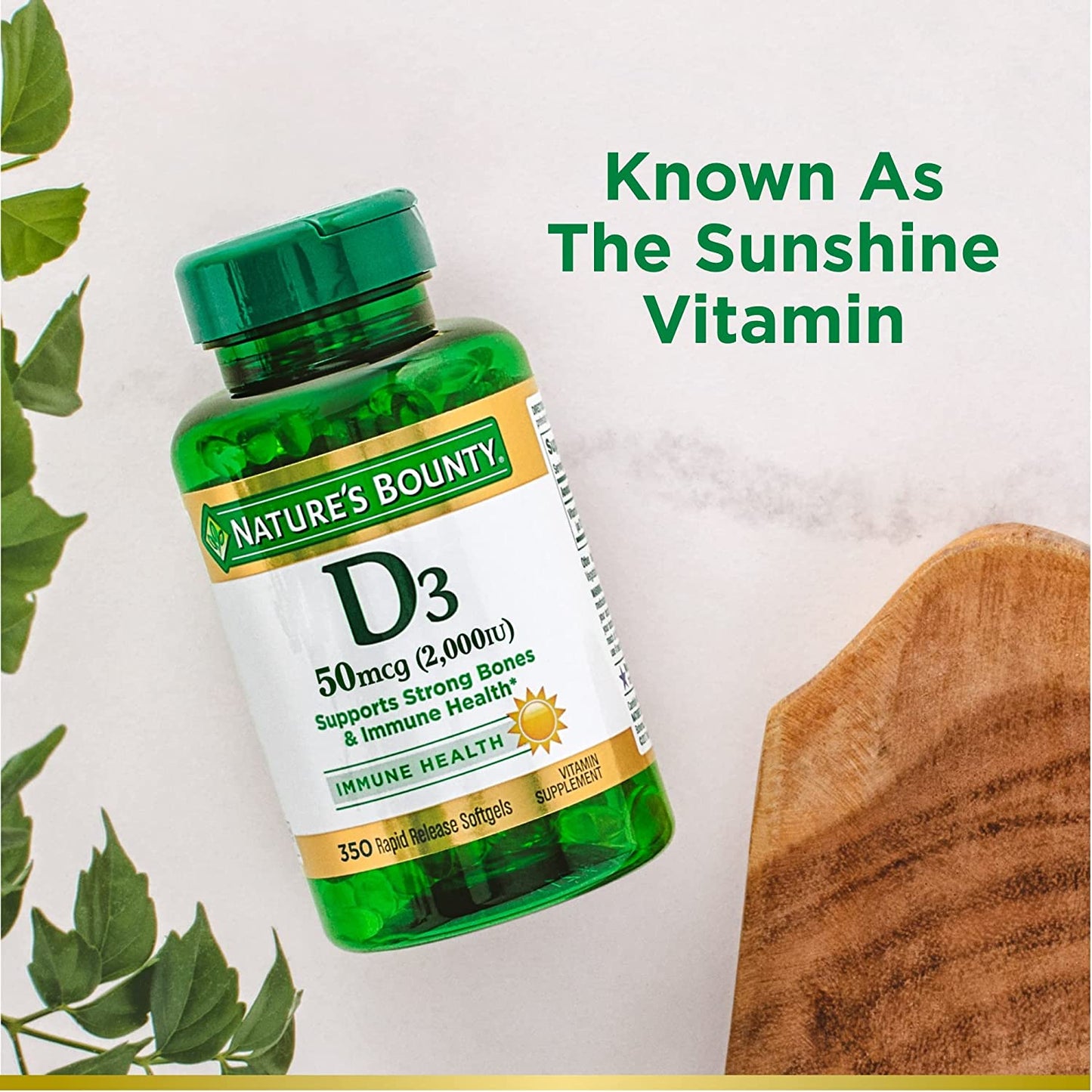 Nature’s Bounty Vitamin D3, Immune Support, 2000 IU, Softgels, 350 Ct