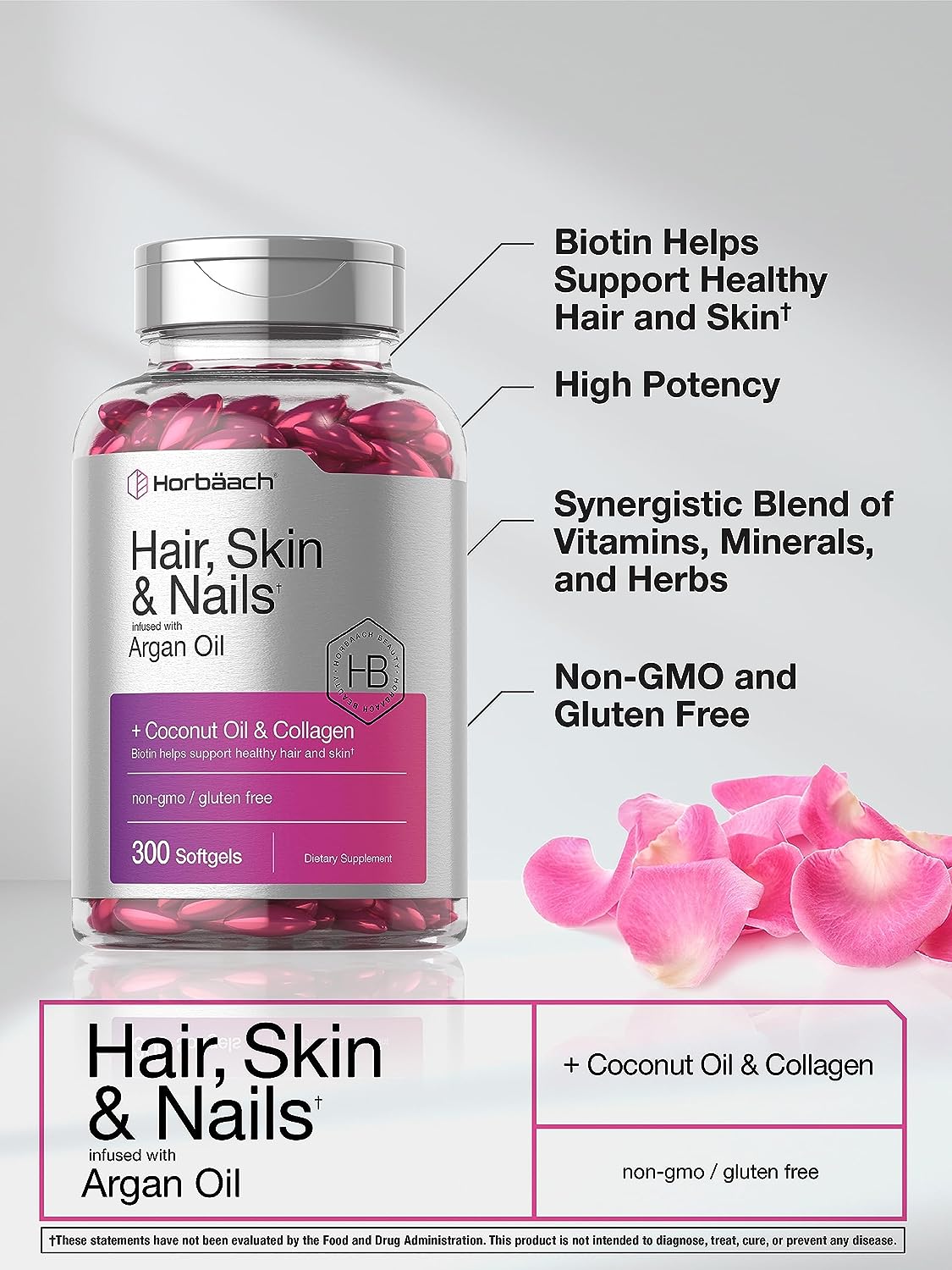 Hair Skin and Nails Vitamins | 300 Softgels