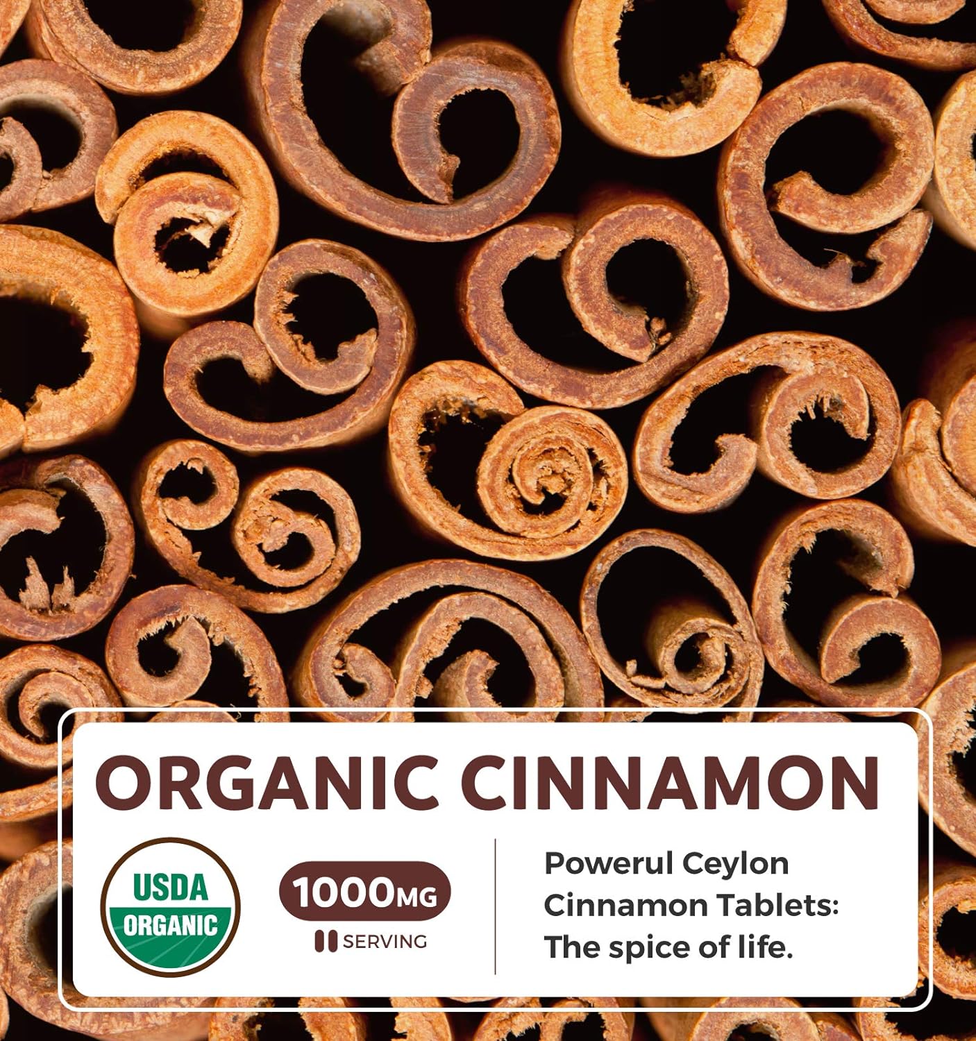 USDA Organic Ceylon Cinnamon 1000mg Cinnamon Quill Powder -120 tablets