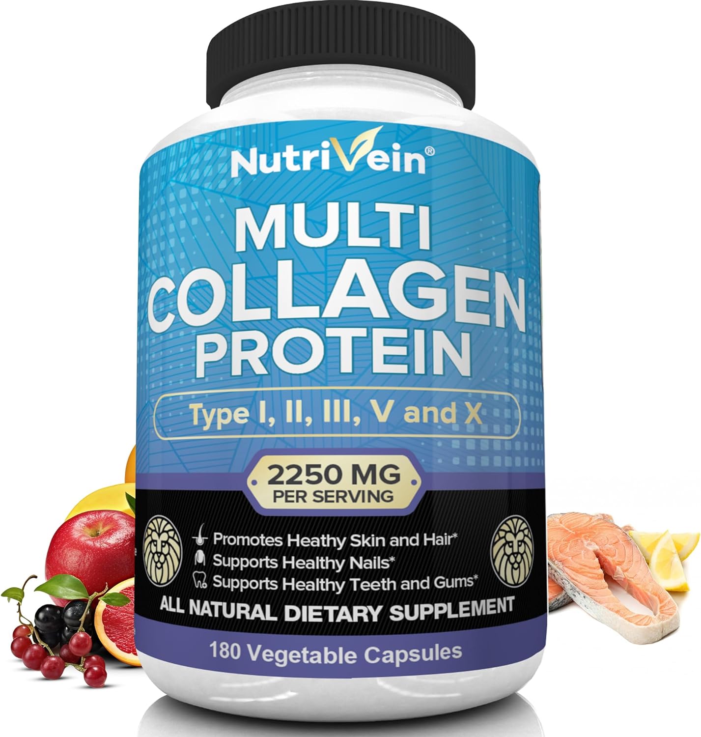 Nutrivein Multi Collagen Pills 2250mg - 180 Collagen Capsules