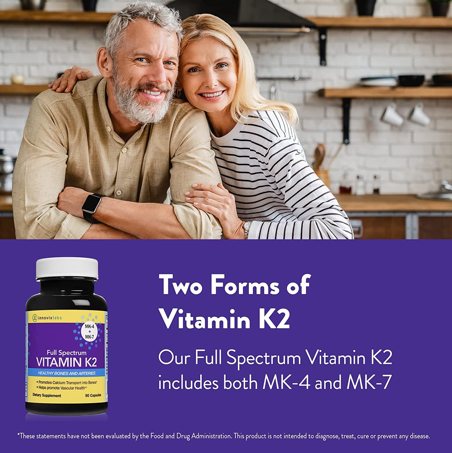 InnovixLabs Full Spectrum Vitamin K2 with MK-7 and MK-4, All-Trans Bioactive K2, 90 Capsules