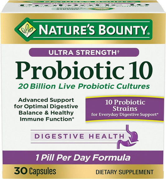 Nature’s Bounty Probiotic 10, Ultra Strength Daily Probiotic Supplement, 1pack 30 capsules