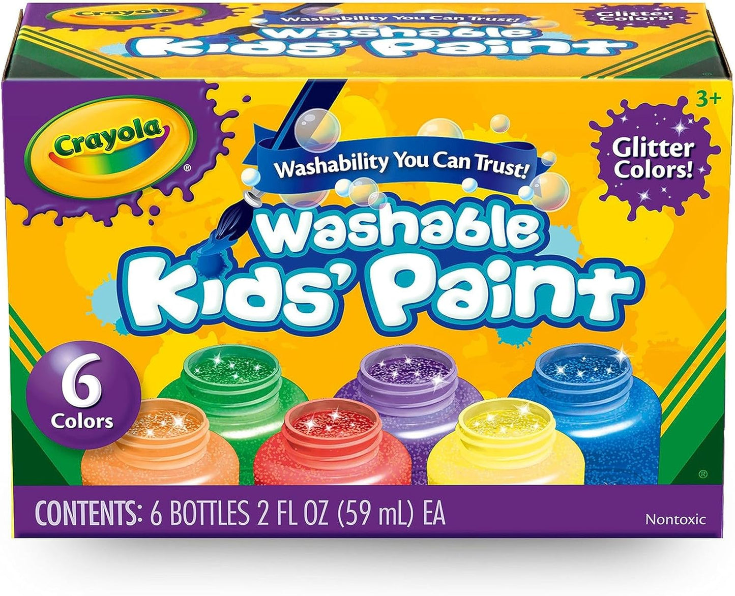 Crayola Washable Kids Paint Set (12ct), Classic and Glitter Paint for Kids