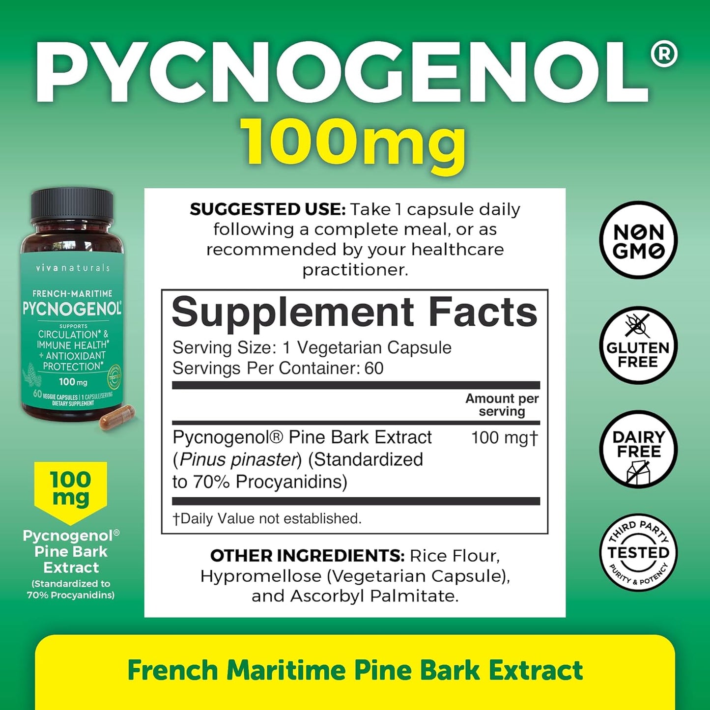 Pycnogenol 100mg from French Maritime Pine Bark Extract Capsules