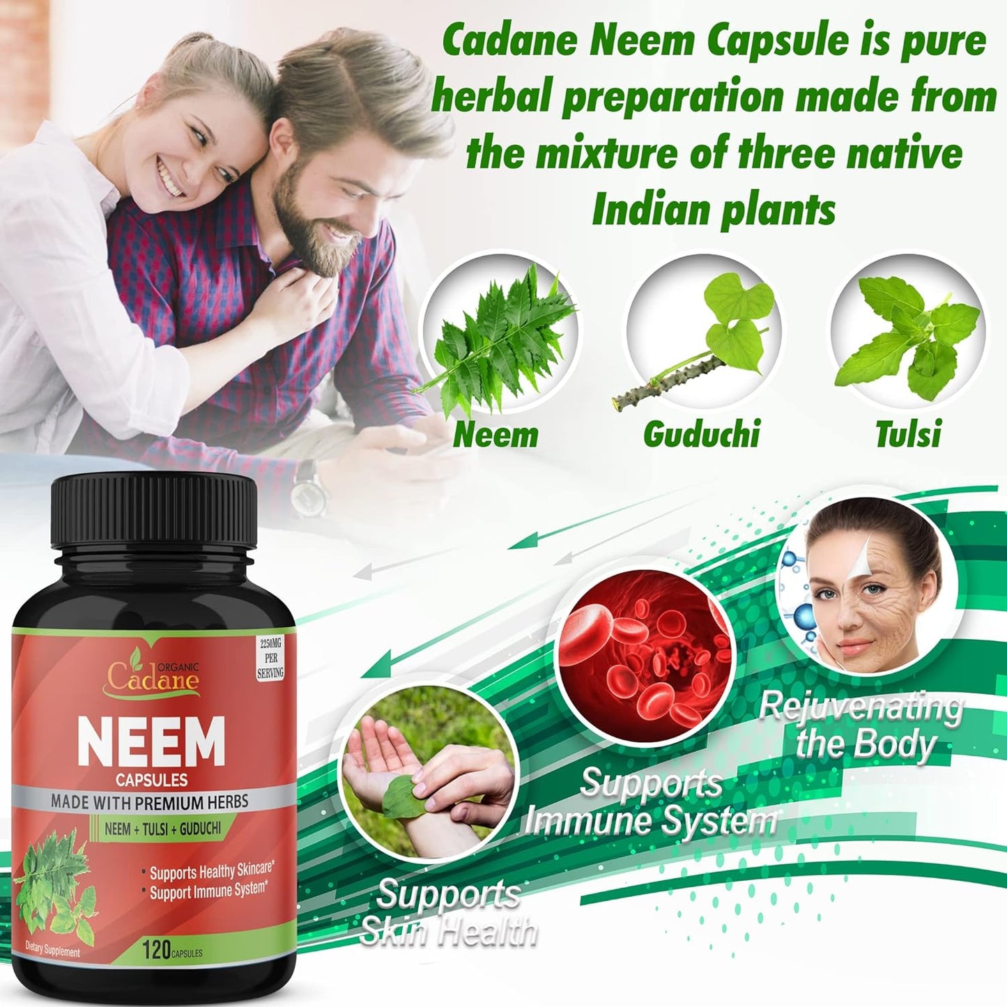 Organic Cadane Neem Leaf Supplements 120 Capsules