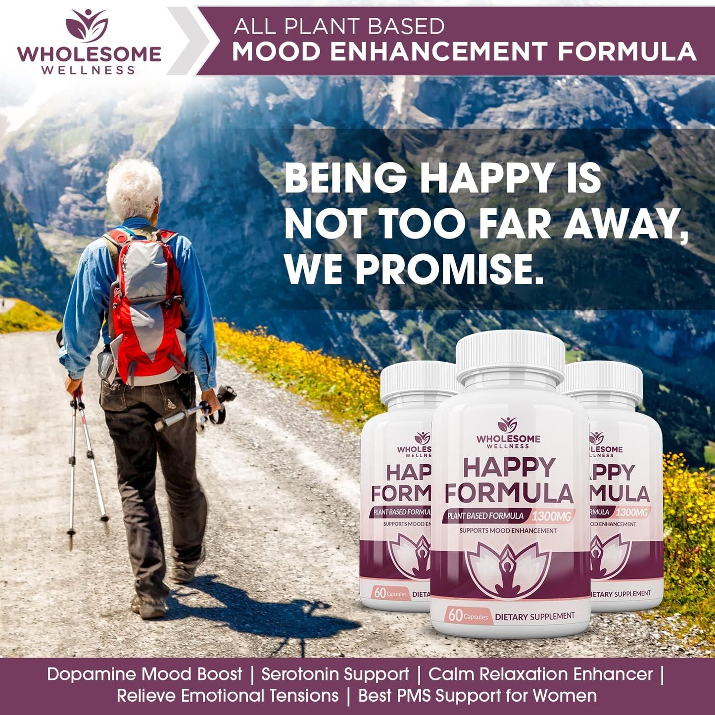 Wholesome Wellness Happy Formula Natural Stress 60 Capsules