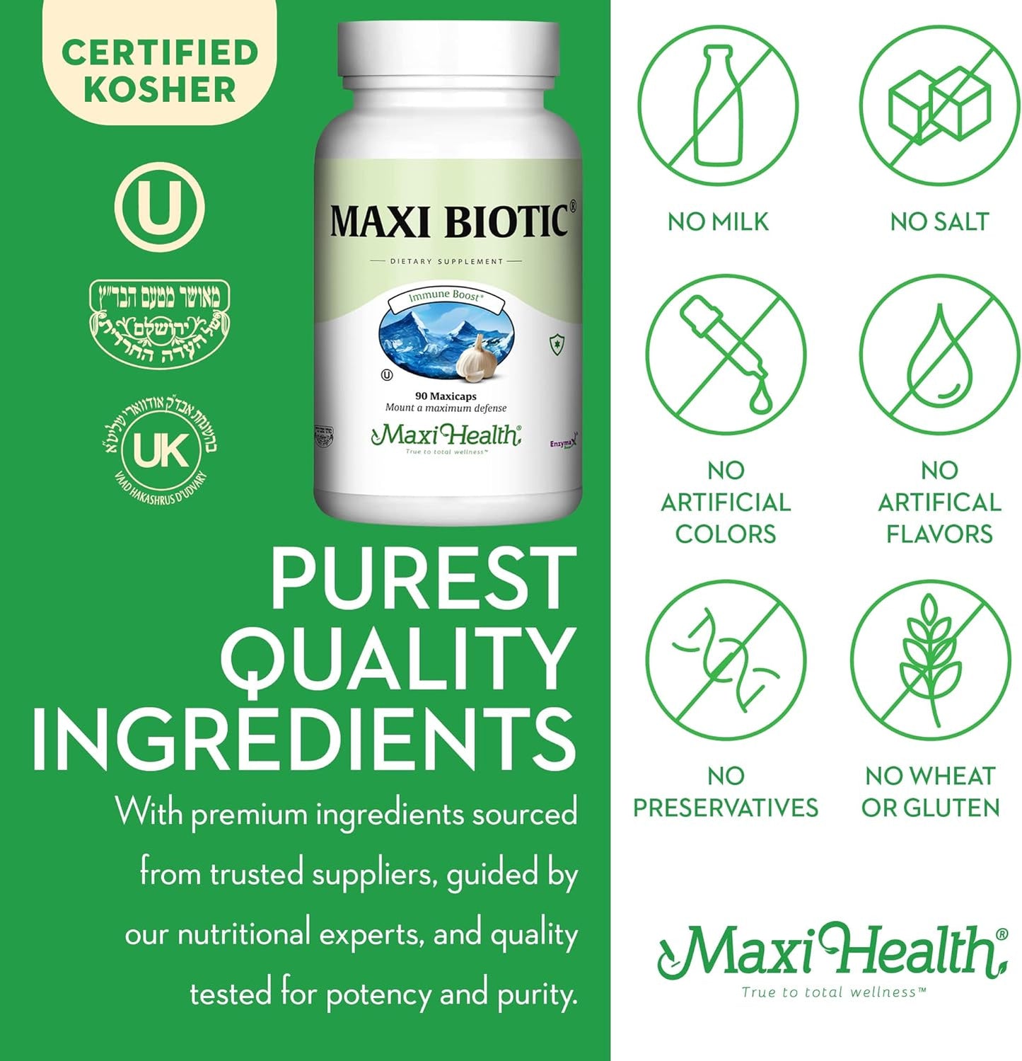 Maxi Health - Maxi Biotic Aged Garlic Extract Capsules - 90 Count