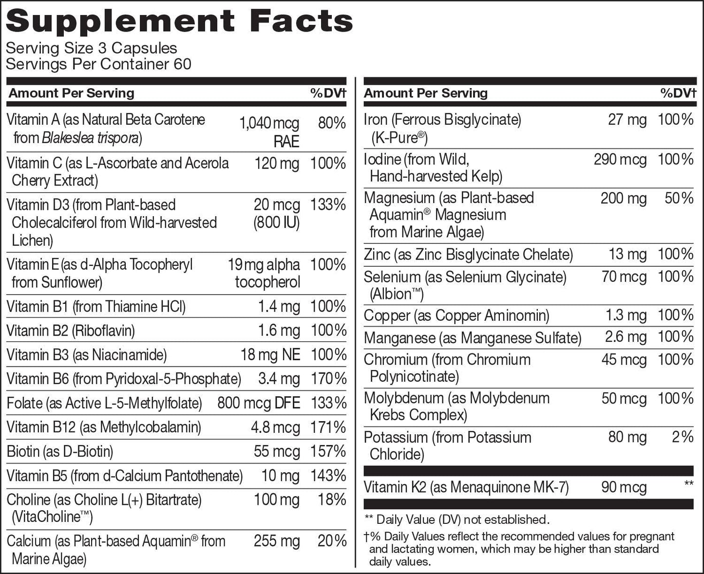 NATURELO Prenatal Multivitamin with Gentle Chelated Iron, Methyl Folate, Plant Calcium & Choline - 180 capsules