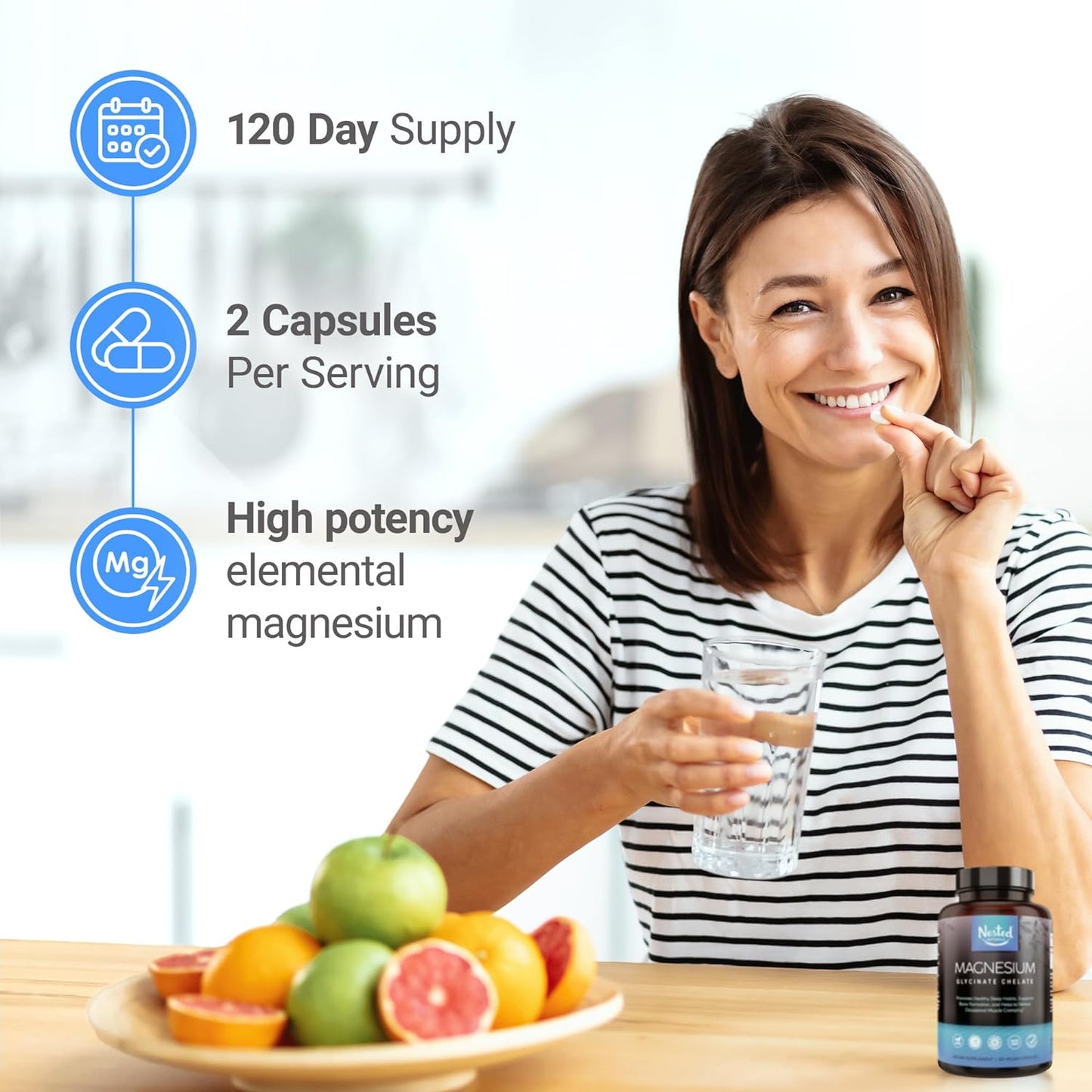 Nested Naturals Magnesium Glycinate Chelate  - 120 Vegan Capsules